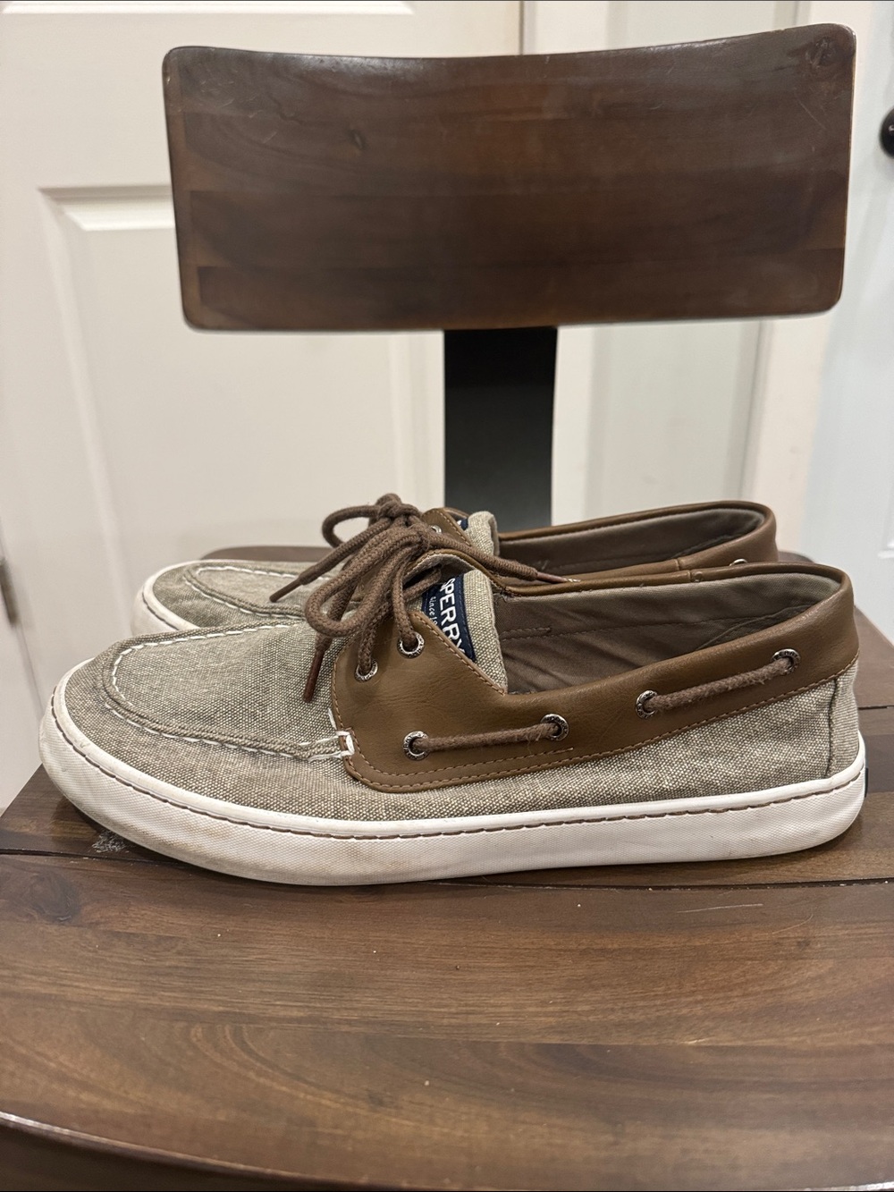 Sperry Men's Tan Canvas and Brown Leather Boat Shoes
